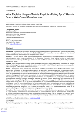 What Explains Usage of Mobile Physician-Rating Apps? Results from a Web-Based Questionnaire