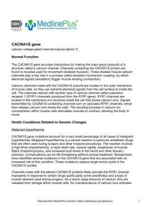 CACNA1S Gene Calcium Voltage-Gated Channel Subunit Alpha1 S