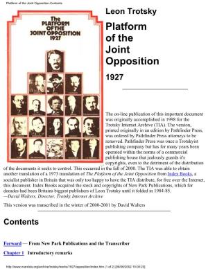 Trotsky: Platform of the Joint Opposition