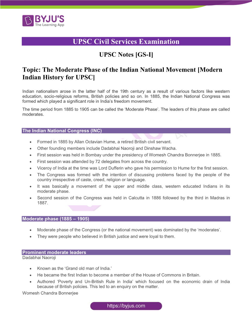 The Moderate Phase of the Indian National Movement [Modern Indian History for UPSC]