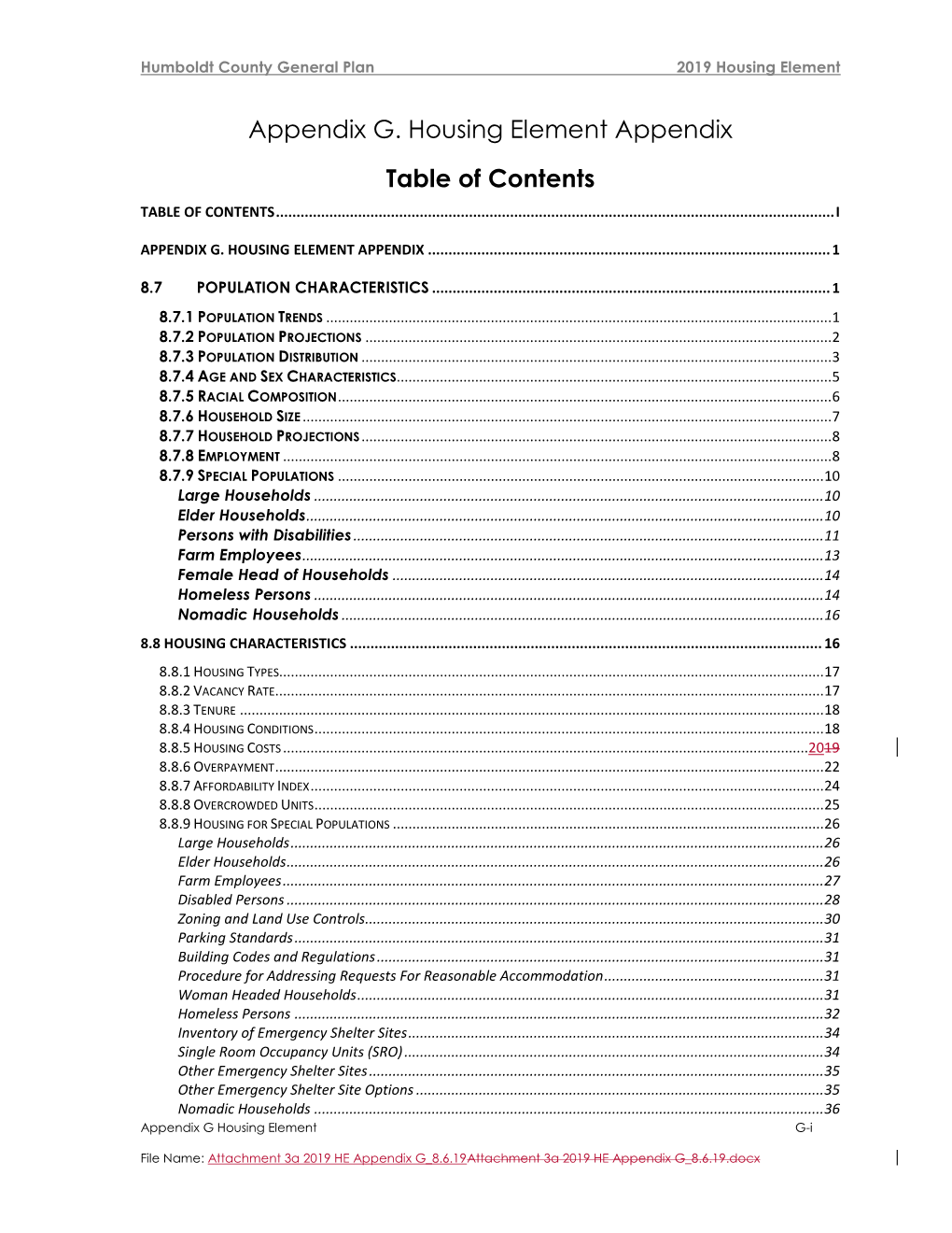 Appendix G. Housing Element Appendix Table of Contents TABLE of CONTENTS