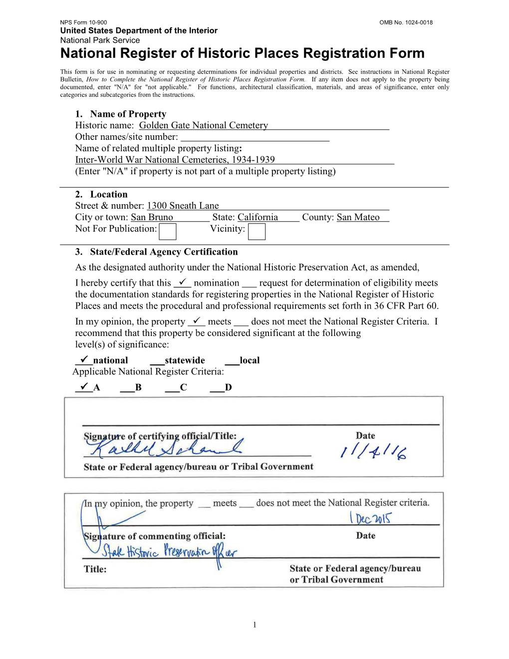 Golden Gate National Cemetery NRHP Registration Form