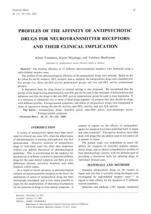 Profiles of the Affinity of Antipsychotic Drugs for Neurotransmitter Receptors