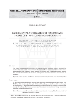 Experimental Verification of Kinetostatic Model of Strut Suspension Mechanism Eksperymentalna Weryfikacja Kinetostatycznego Mode