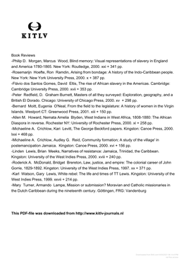 Philip D. Morgan, Marcus Wood, Blind Memory: Visual Representations of Slavery in England and America 1780-1865