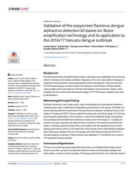 Validation of the Easyscreen Flavivirus Dengue Alphavirus Detection Kit
