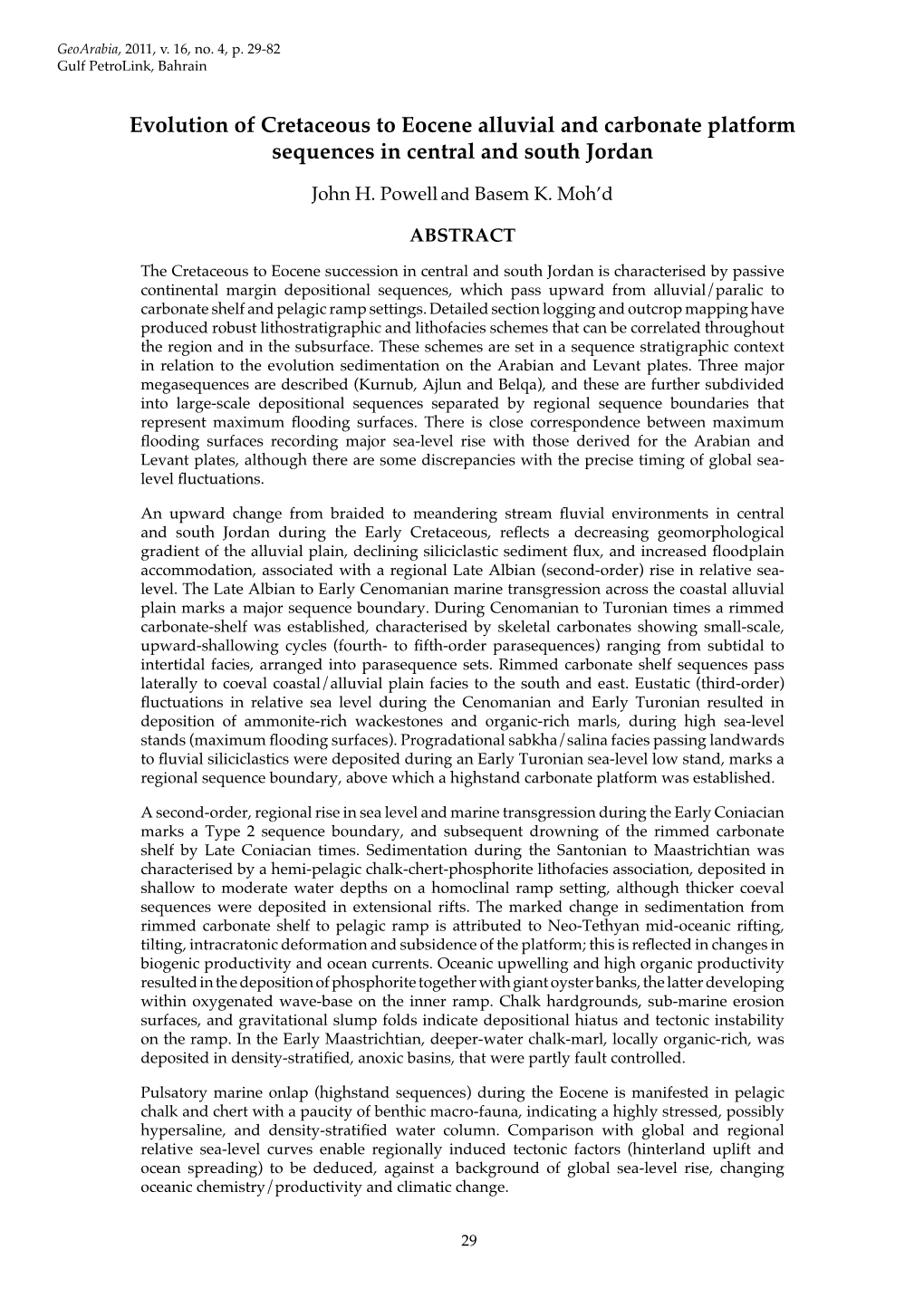 Evolution of Cretaceous to Eocene Alluvial and Carbonate Platform Sequences in Central and South Jordan