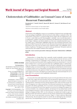 Cholesterolosis of Gallbladder; an Unusual Cause of Acute Recurrent Pancreatitis