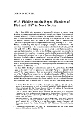 W. S. Fielding and the Repeal Elections of 1886 and 1887 in Nova Scotia