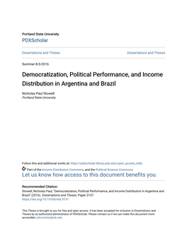 Democratization, Political Performance, and Income Distribution in Argentina and Brazil