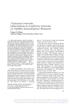 Alternatives to Credibility Intervals in Validity Generalization Research Roger E