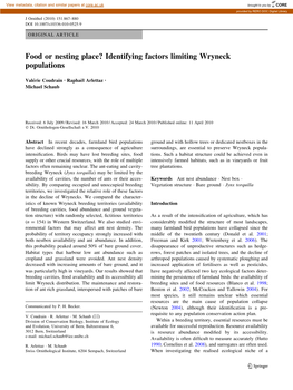 Food Or Nesting Place? Identifying Factors Limiting Wryneck Populations