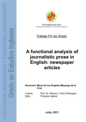 A Functional Analysis of Journalistic Prose in English: Newspaper Articles