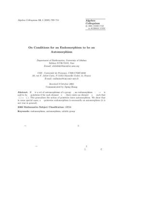 On Conditions for an Endomorphism to Be an Automorphism