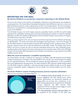 REPORTING on the Sdgs an Action Platform to Accelerate Corporate Reporting on the Global Goals