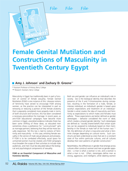 Female Genital Mutilation and Constructions of Masculinity In