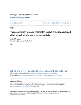 Thymic Involution in Viable Motheaten (Me(V)) Mice Is Associated with a Loss of Intrathymic Precursor Activity