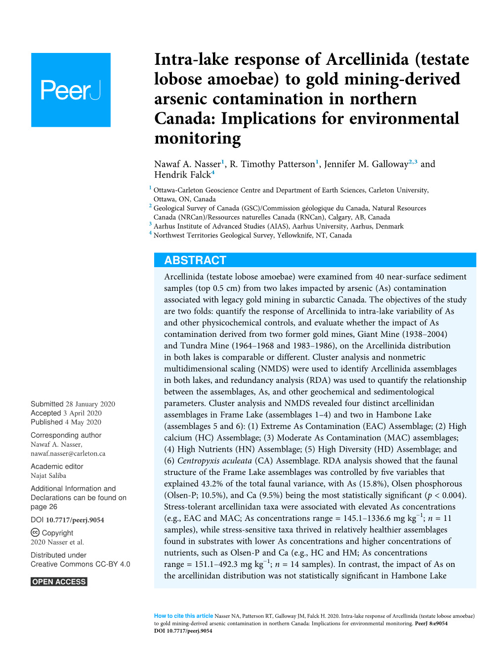 Intra-Lake Response of Arcellinida (Testate Lobose Amoebae) to Gold Mining-Derived Arsenic Contamination in Northern Canada: Implications for Environmental Monitoring