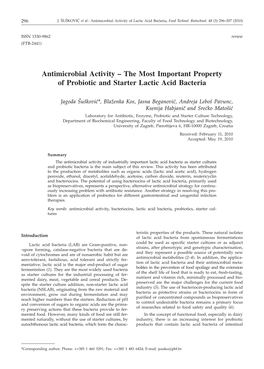Antimicrobial Activity – the Most Important Property of Probiotic and Starter Lactic Acid Bacteria