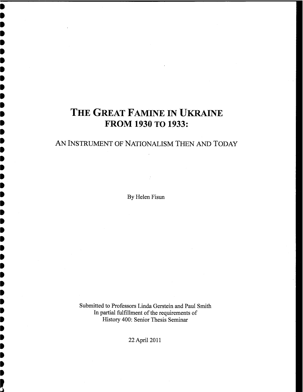 The Great Famine in Ukraine from 1930 to 1933