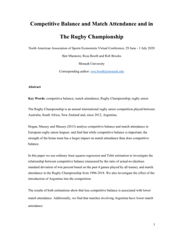 Competitive Balance and Match Attendance and in the Rugby