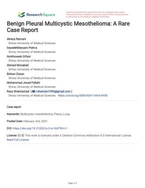 Benign Pleural Multicystic Mesothelioma: a Rare Case Report