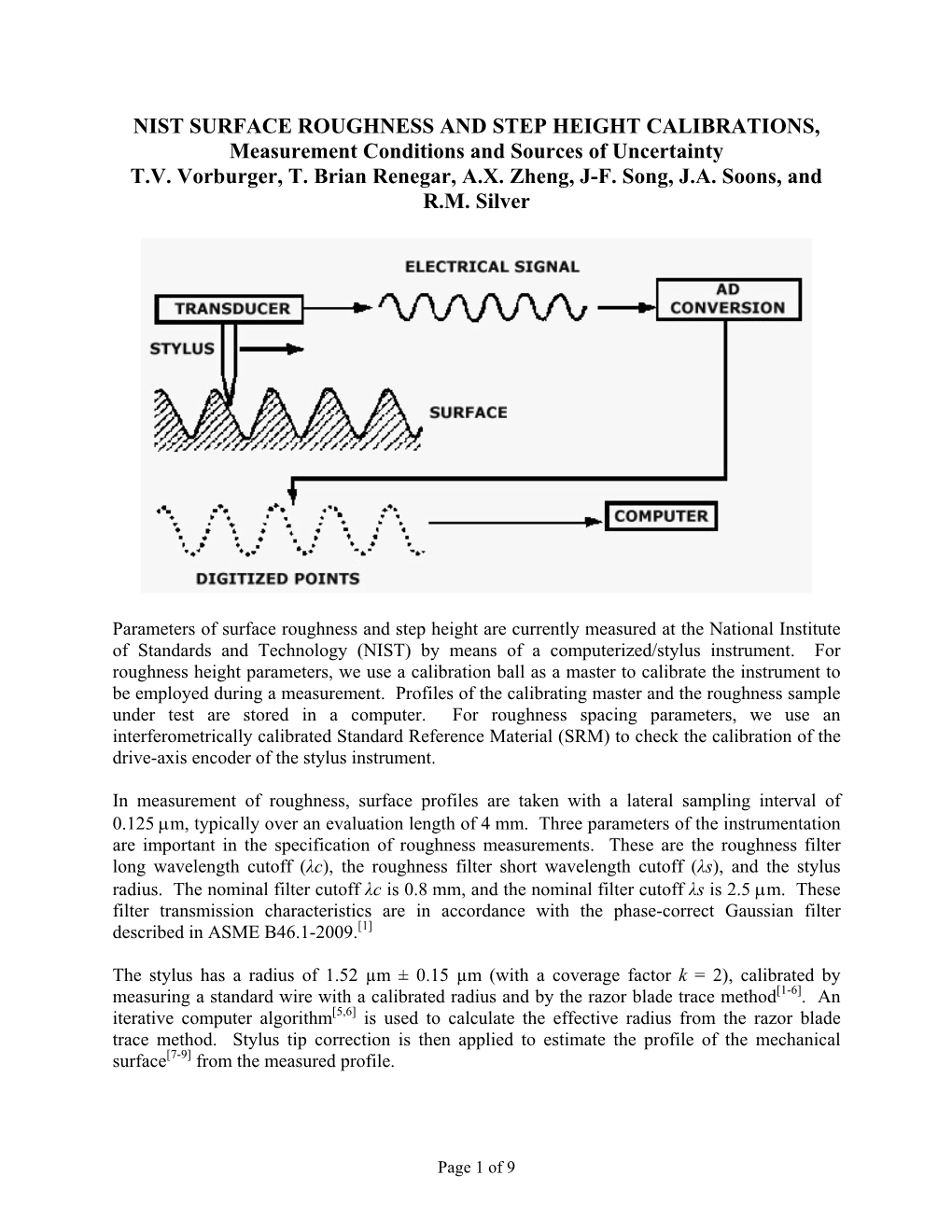 NIST SURFACE ROUGHNESS and STEP HEIGHT CALIBRATIONS, Measurement Conditions and Sources of Uncertainty T.V