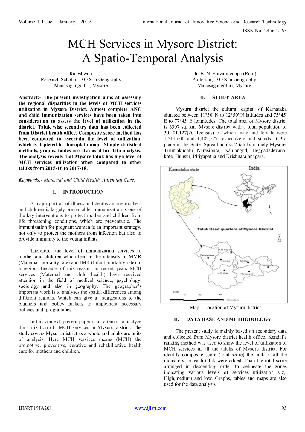 MCH Services in Mysore District: a Spatio-Temporal Analysis