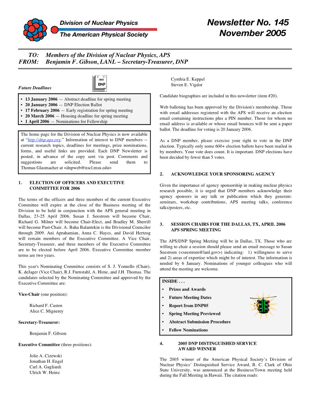 Newsletter No. 145 November 2005