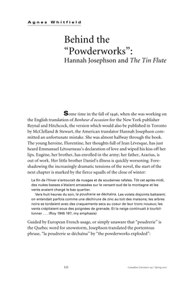 Behind the “Powderworks”: Hannah Josephson and the Tin Flute