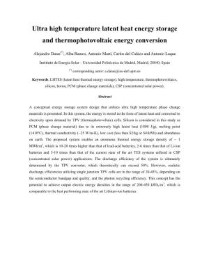 Ultra High Temperature Latent Heat Energy Storage and Thermophotovoltaic Energy Conversion
