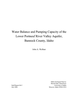 Water Balance and Pumping Capacity of the Lower Portneuf River Valley Aquifer, Bannock County, Idaho