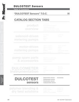 DULCOTEST Sensors Table of Contents