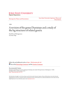 A Revision of the Genus Diastatops and a Study of the Leg Structures of Related Genera Basil Elwood Montgomery Iowa State College