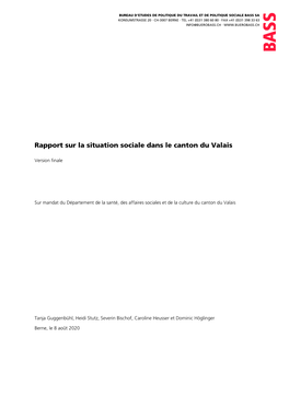 Rapport Sur La Situation Sociale Dans Le Canton Du Valais