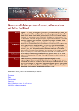 NIWA Climate Summary for July 2014