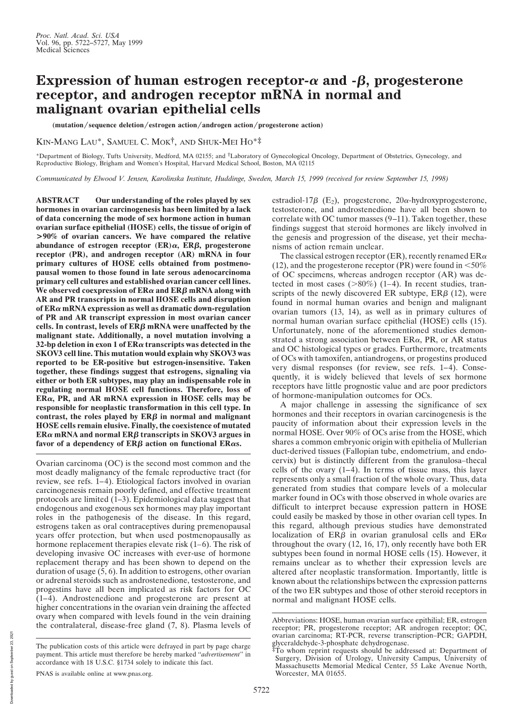 Expression of Human Estrogen Receptor