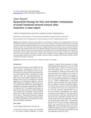 Case Report Sequential Therapy for Liver and Bladder Metastases of Small Intestinal Stromal Tumors After Resection: a Case Report