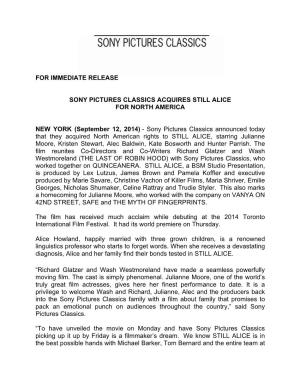 Sony Pictures Classics Acquires Still Alice for North America