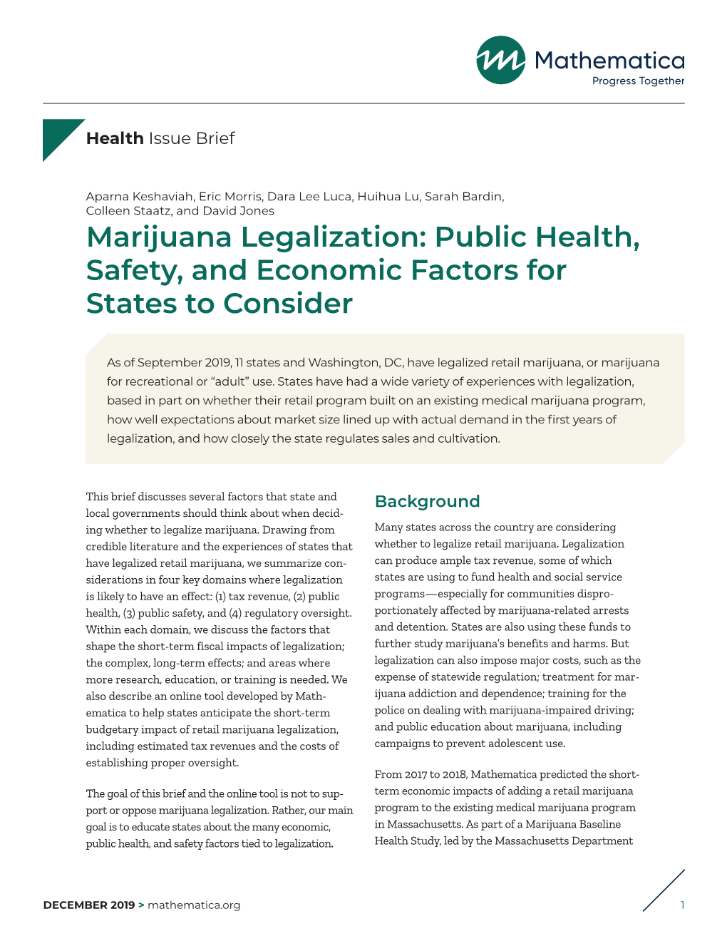 Marijuana Legalization: Public Health, Safety, and Economic Factors for States to Consider