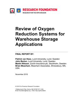 Review of Oxygen Reduction Systems for Warehouse Storage Applications