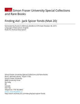 Jack Spicer Fonds (Msa 20)