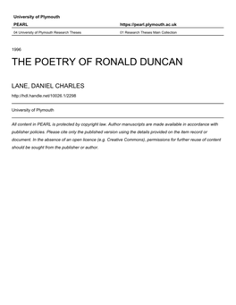 The Poetry of Ronald Duncan Daniel Charles Lane Doctor