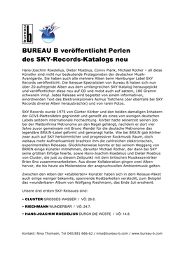 BUREAU B Veröffentlicht Perlen Des SKY-Records-Katalogs Neu