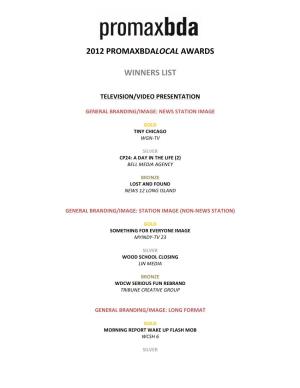 2012 Promaxbdalocal Awards Winners List