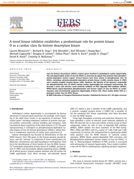 A Novel Kinase Inhibitor Establishes a Predominant Role for Protein Kinase D As a Cardiac Class Iia Histone Deacetylase Kinase