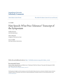 Hate Speech: What Price Tolerance? Transcript of the Symposium Nadine Strossen New York School of Law