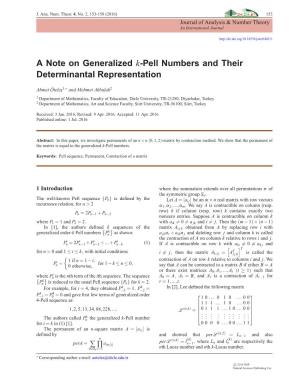 A Note on Generalized K-Pell Numbers and Their Determinantal Representation -.:: Natural Sciences Publishing