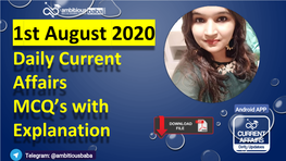 1St August 2020 Daily Current Affairs