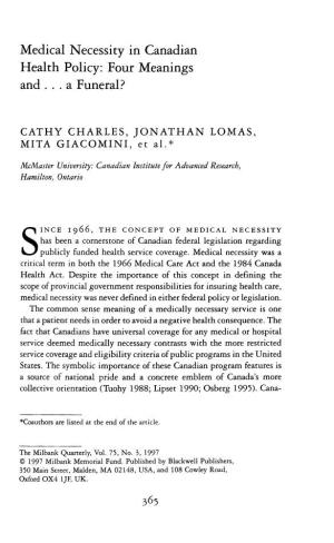 Medical Necessity in Canadian Health Policy: Four Meanings and